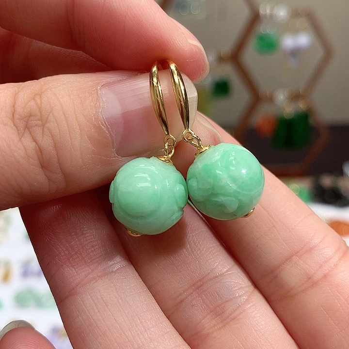 银S925镀金镶嵌翡翠耳饰