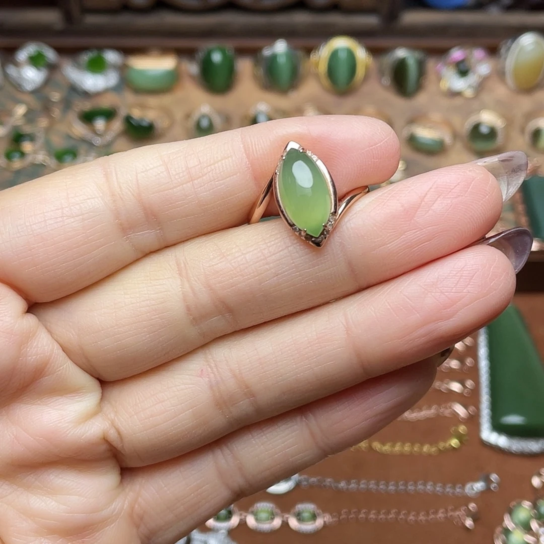 和田玉（碧玉）银S925镶嵌吊坠(不含链)戒指