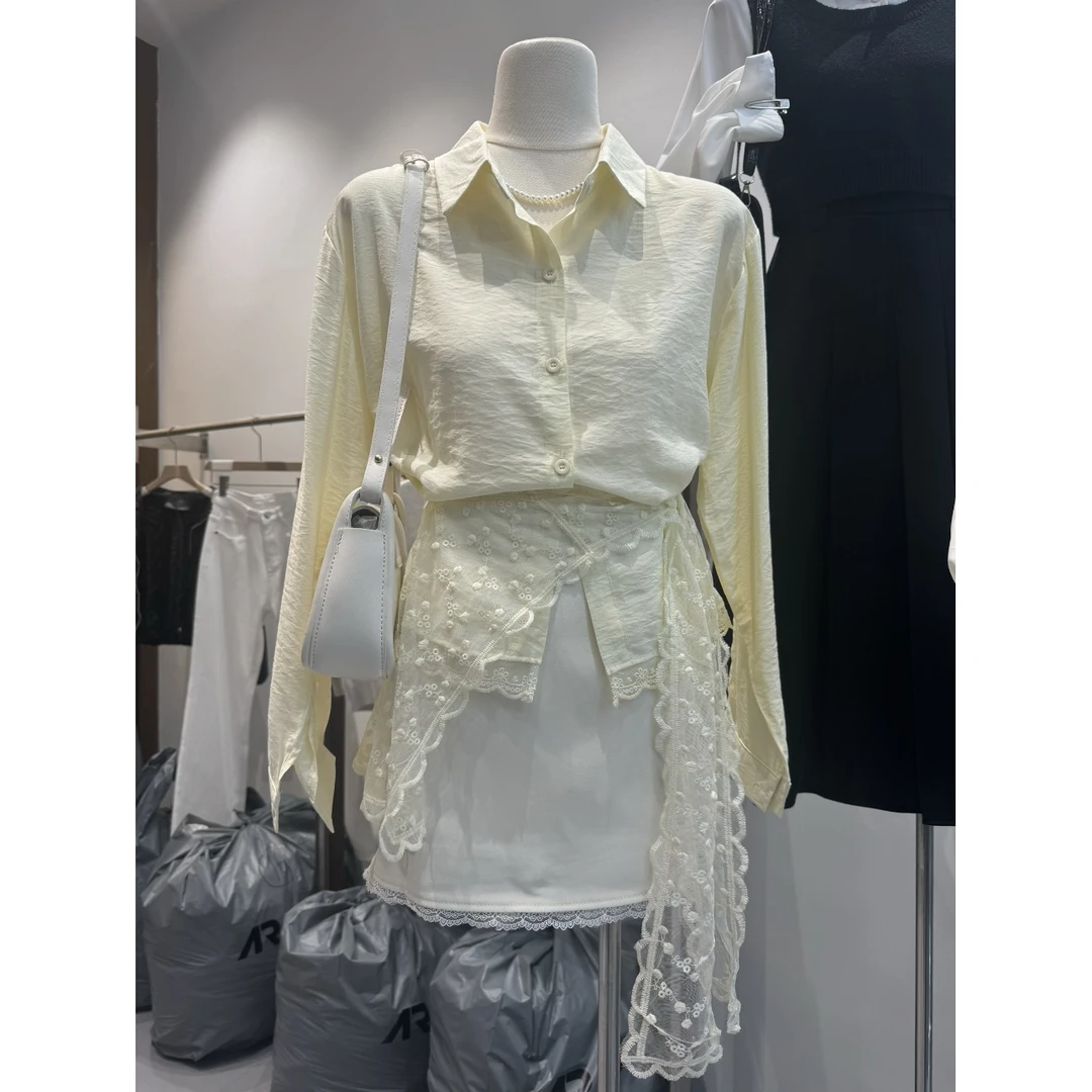 春季新款百搭蕾丝披肩+蕾丝边衬衫法式高级感设计感小众叠穿开衫