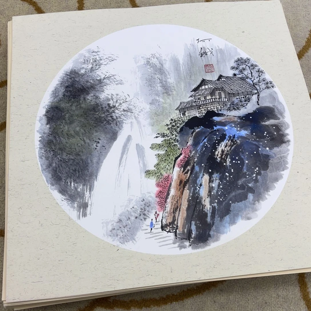 国画赵铁卡纸山水童