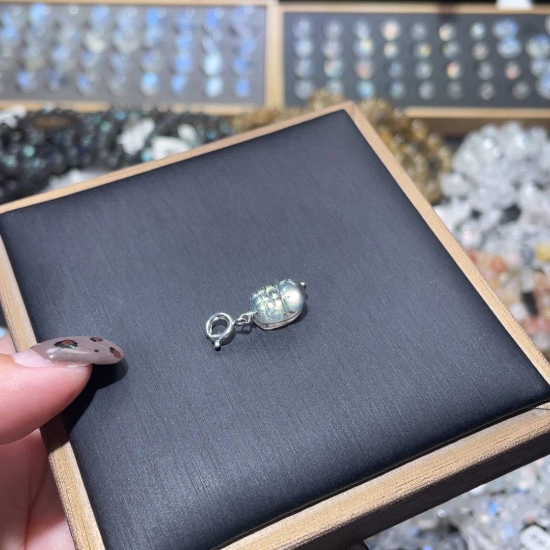 银S925镶嵌长石颈饰灰月光貔貅提溜吊坠 福利价