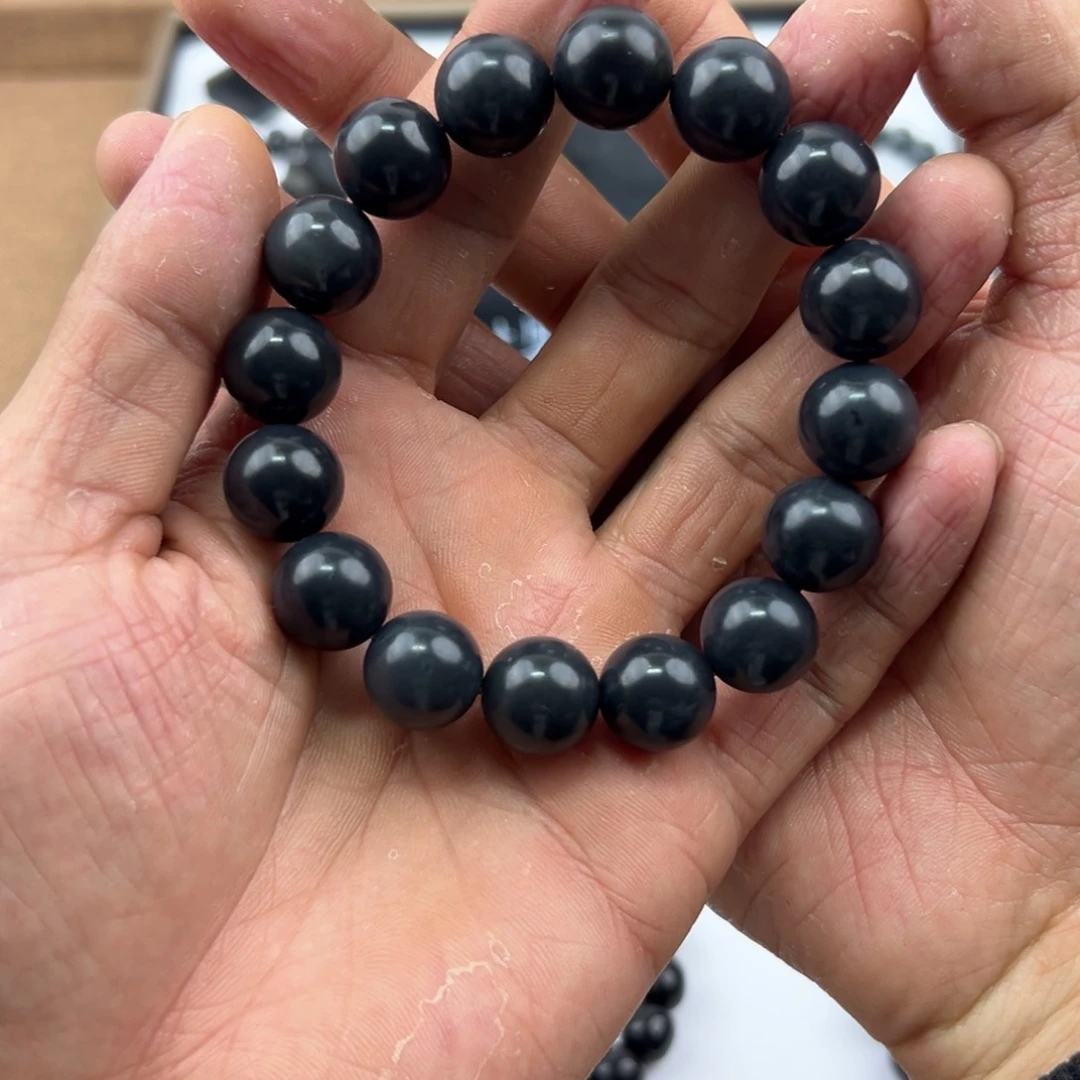 颈饰未镶嵌和田玉（墨玉）14圆形墨玉90墨手串多样性发货