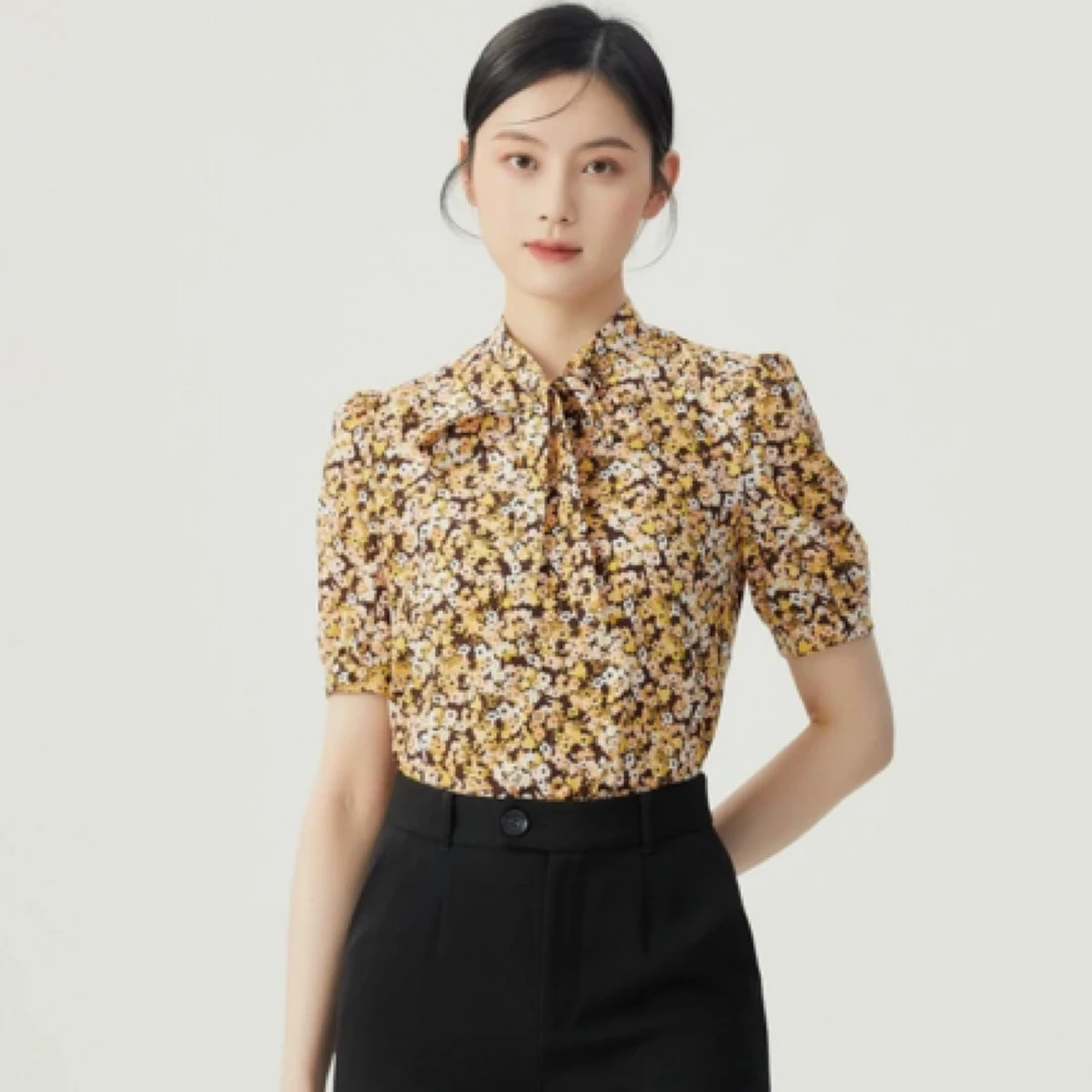 哥弟商场同款蝴蝶结飘带设计短袖衬衫1300766