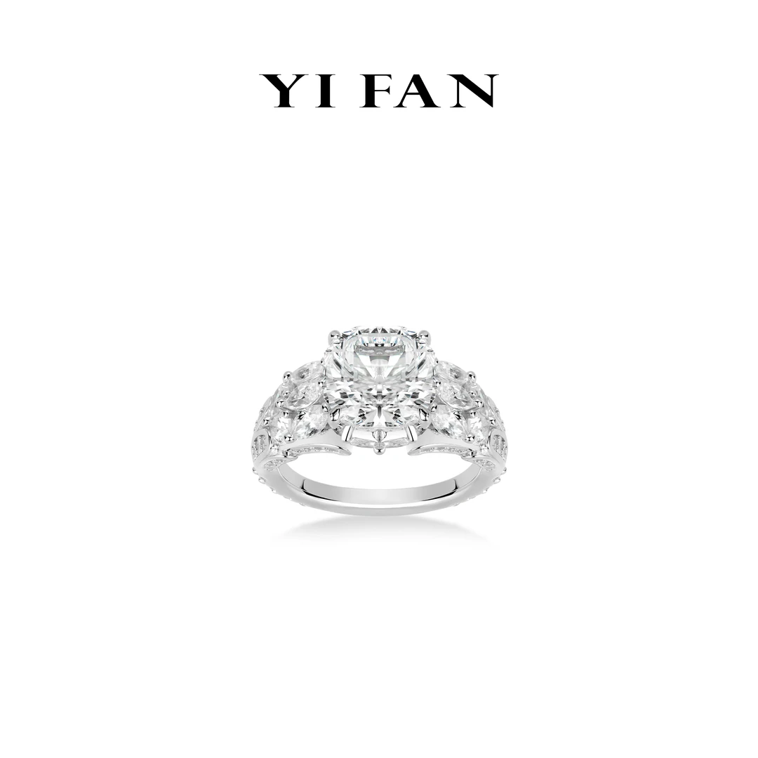 925银合成锆石戒指 1399-白方形水滴豪镶戒指