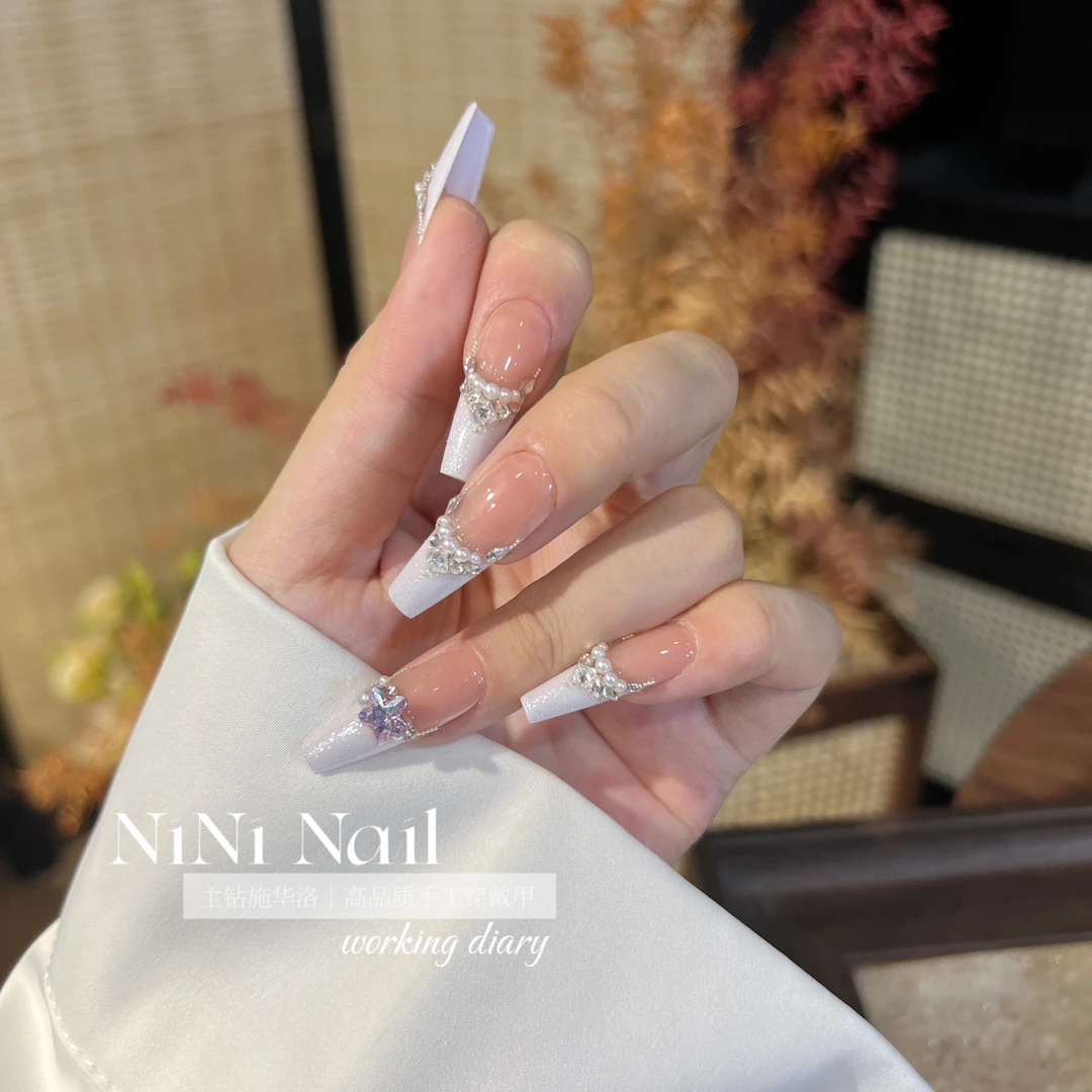 NINI【一点点紫】法式海星施家华子钻纯手工穿戴甲