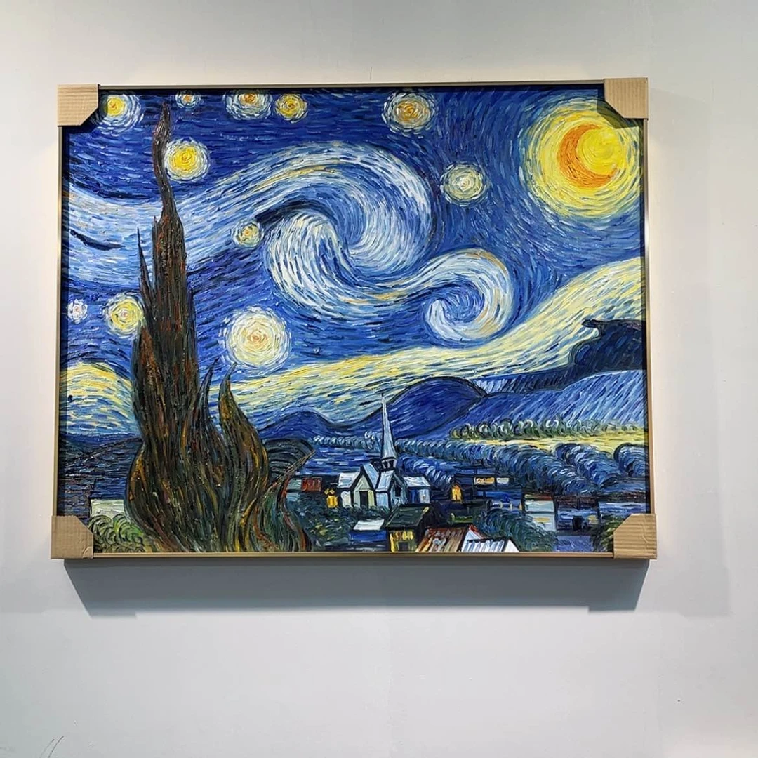 【闪购商品】油画临摹梵高星月夜手绘油画含框80×100
