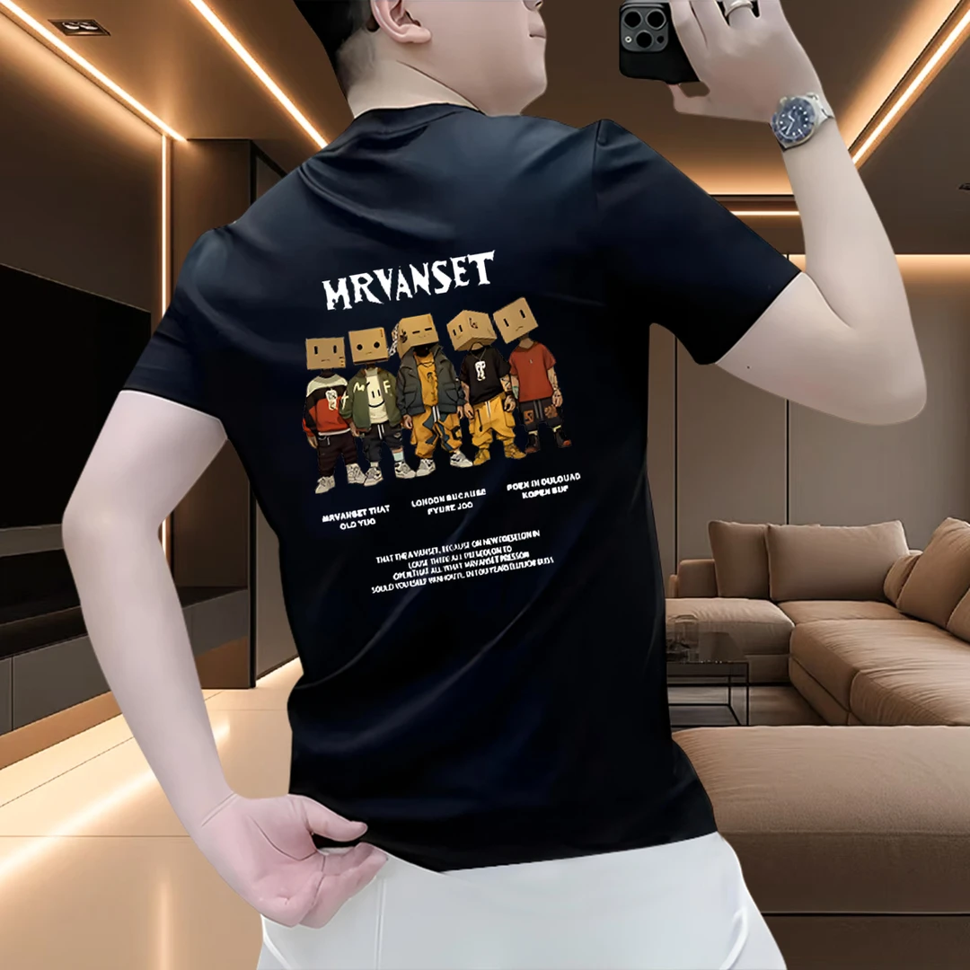 高级感男装2025夏季新款潮流T恤短袖时尚休闲服男款百搭圆领上衣