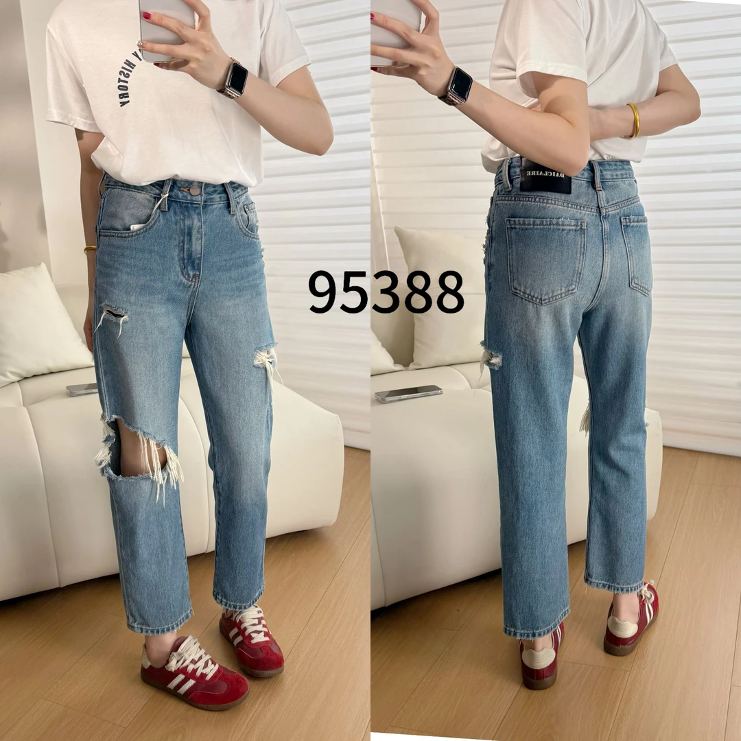 代嘉儿品牌清货 · 95388无弹高腰直筒法棍破洞裤