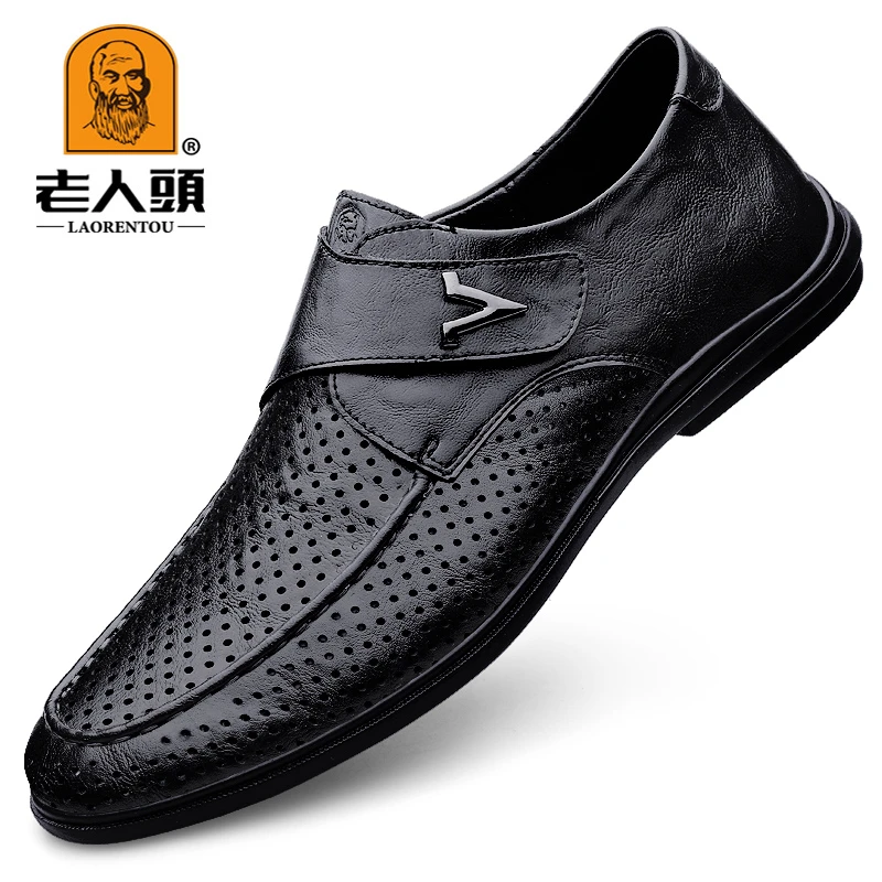 老人头男鞋夏季镂空打洞英伦商务正装皮鞋真皮洞洞鞋男士皮凉鞋子