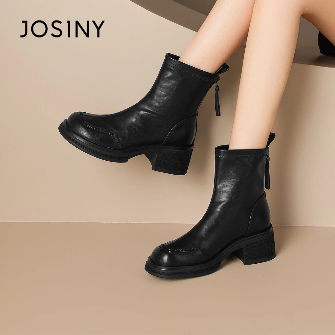 卓诗尼品牌切尔西马丁靴女2025年秋冬季新款显瘦小个子圆头短靴子