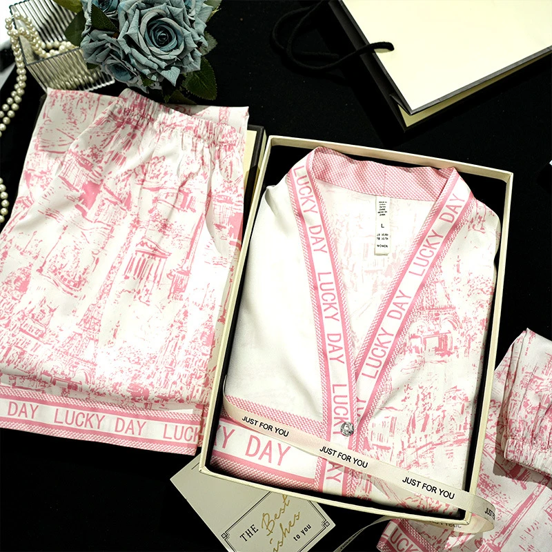 【96】短袖三件套家居服丝质套装睡衣新款上新可外穿-24088