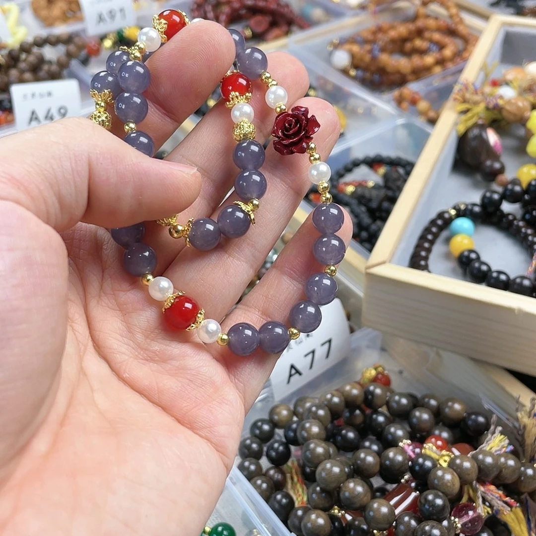 檀香木手串银S925镀金镶嵌