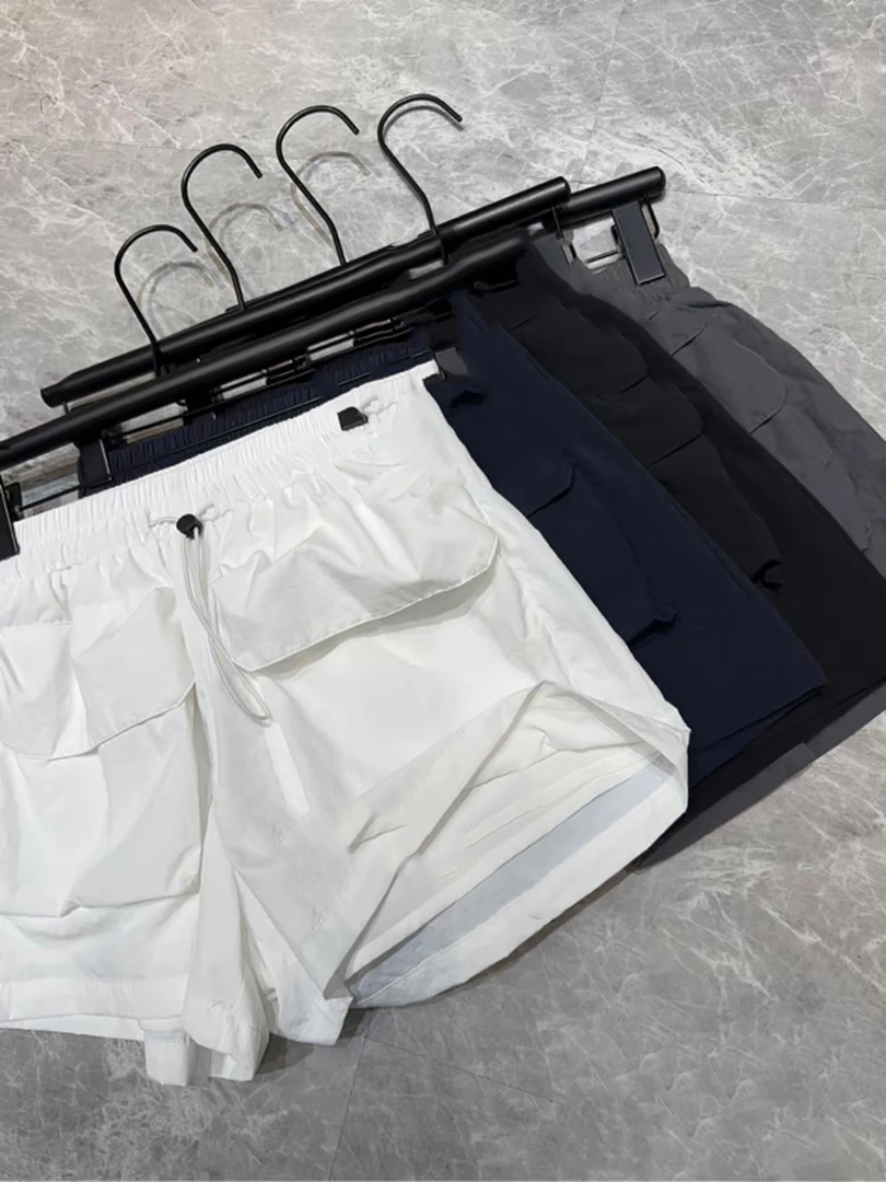 夏季新款韩版休闲时尚简约撞色立体大口袋腰宽松高腰休闲裤短裤潮