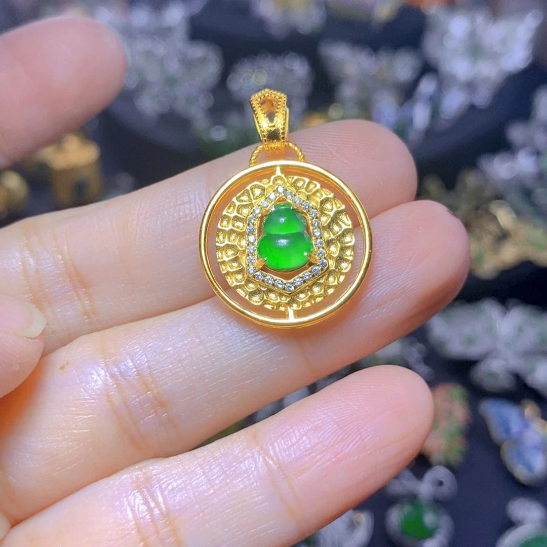 翡翠银S925镶嵌吊坠(不含链)天然翡翠