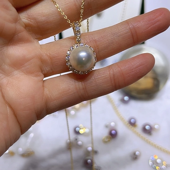 淡水珍珠白珠金色太阳花万能扣银S925镶嵌