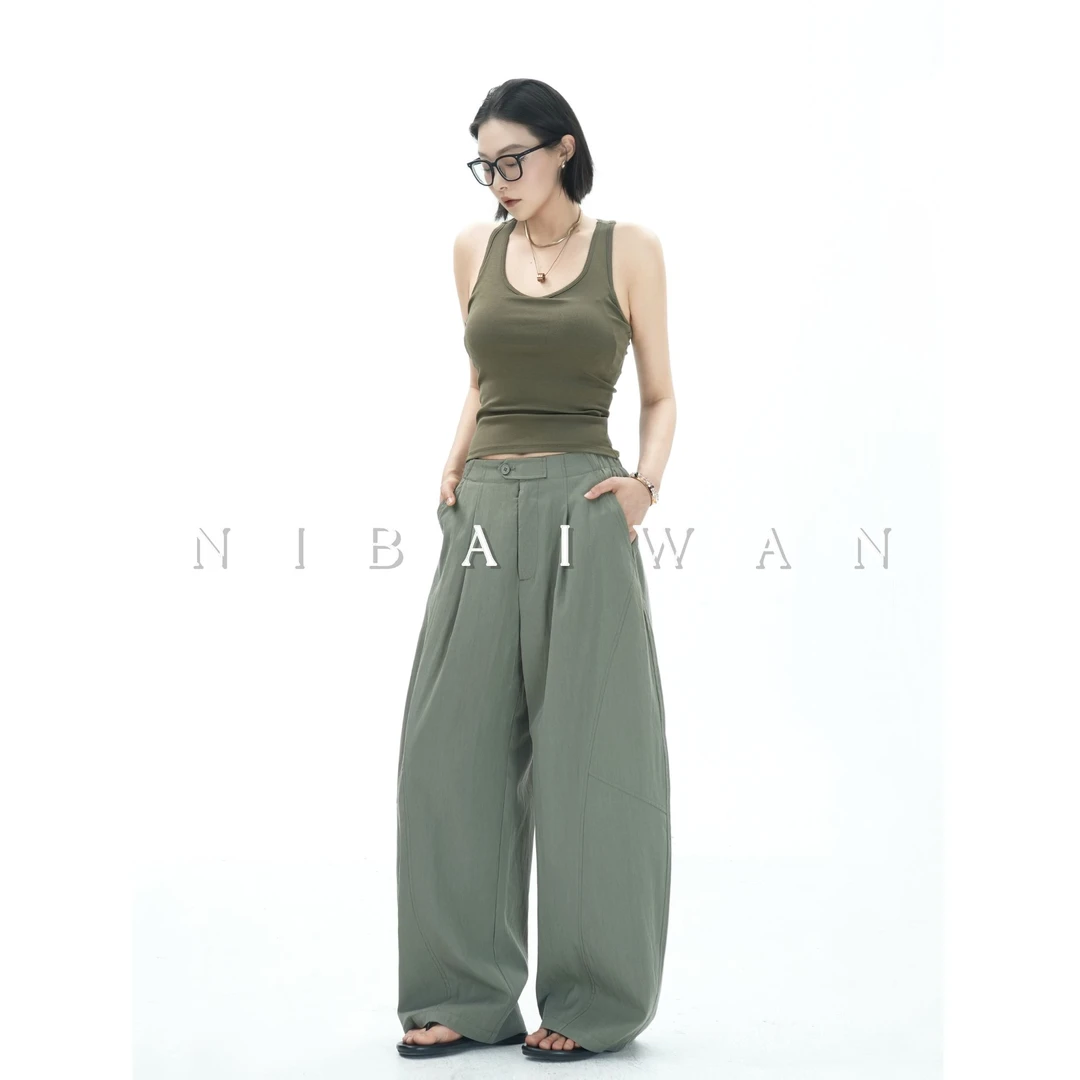 NBW25初秋炸街潮款裤透气时尚百搭洋气垂感阔腿宽松薄款休闲女裤