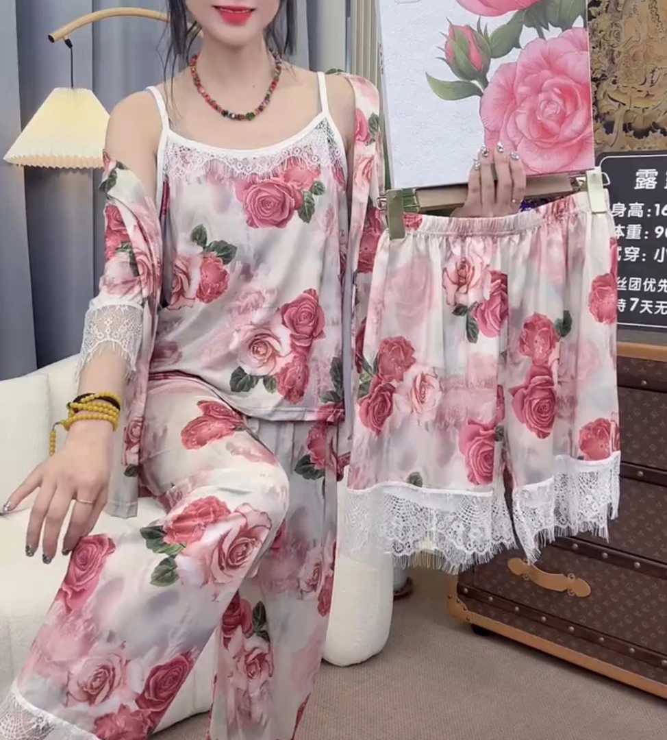 洋气减龄玫瑰花家居服四件套【实物微色差】