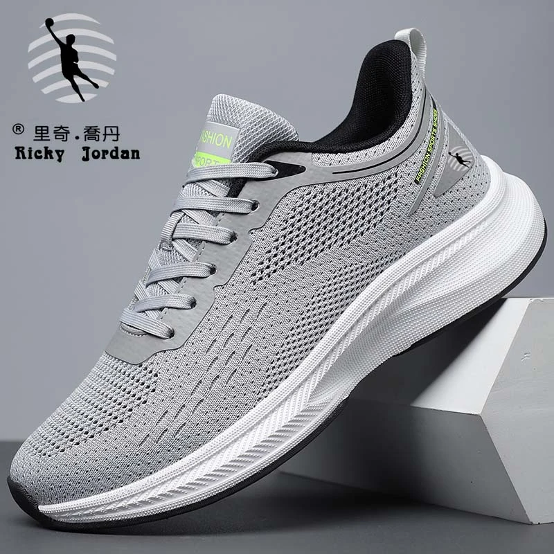 里奇乔丹新款男鞋休闲运动鞋男士网面防滑轻便跑步鞋男款飞织鞋子
