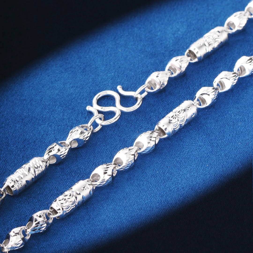 千烁珠宝Pt950铂金男士全家福款百搭车花镭射南瓜珠龙柱竹节项链