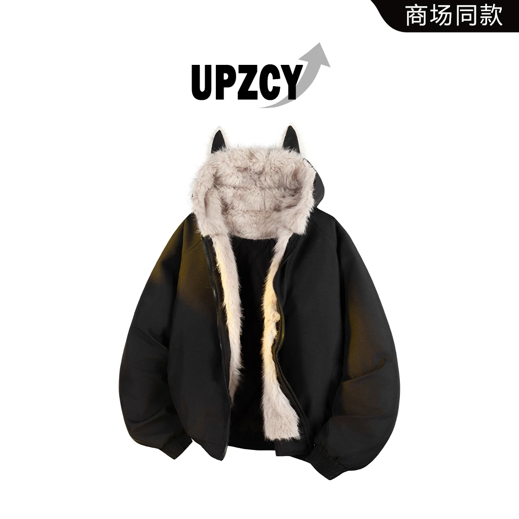 UPZCY美式座山雕连帽棉服男款冬季潮流加绒加厚百搭保暖棉衣外套