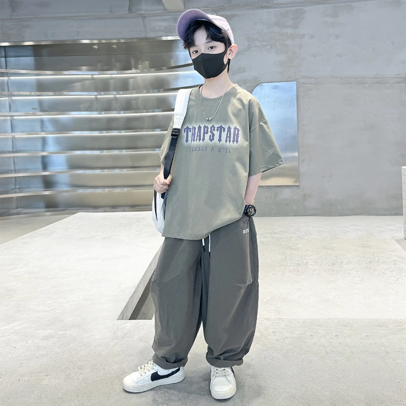 男童短袖长裤套装夏季薄款2025新款中大童男孩运动装夏季套装帅气