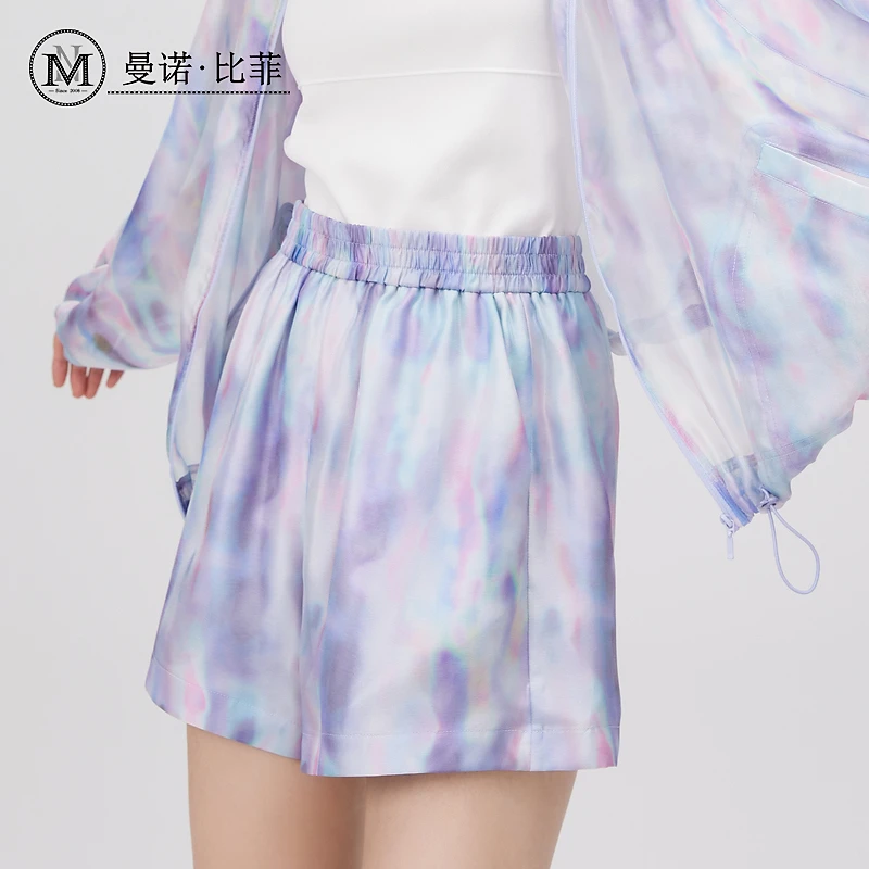 【若谷专属】曼诺比菲薄款扎染阔腿松紧腰短裤MFAK122251