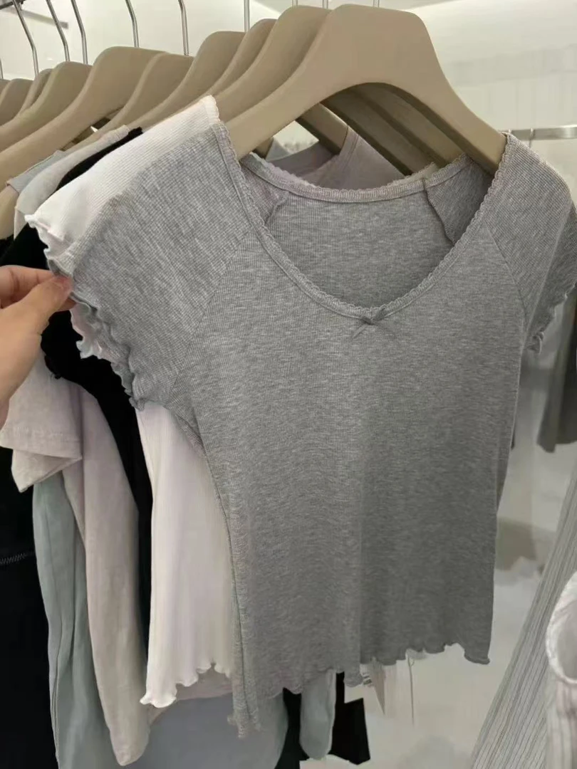 杭州NUT新款 纯欲风百搭灰色修身短袖T恤