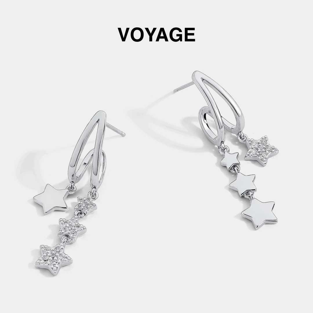 铜合金锆石耳饰 爆闪锆石五角星星耳环女款钛钢耳坠耳钉秋冬耳饰