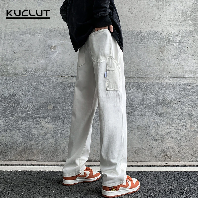 【KUCLUT】夏季新款男装男款宽松直筒工装裤休闲长裤白色军绿色