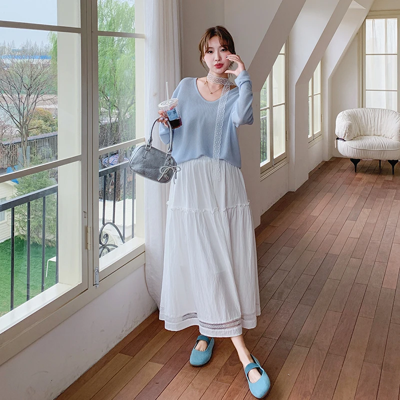 甜美小清新轻薄上衣套装女2025夏季新款简约蕾丝设计半身裙两件套