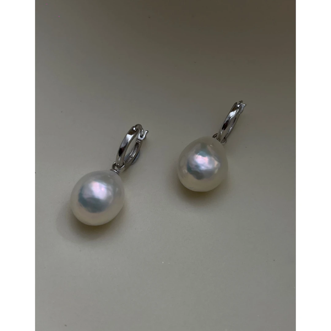 JUNMU淡水巴洛克珍珠耳环大点位水滴12-13mm珍珠耳坠法式百搭耳饰