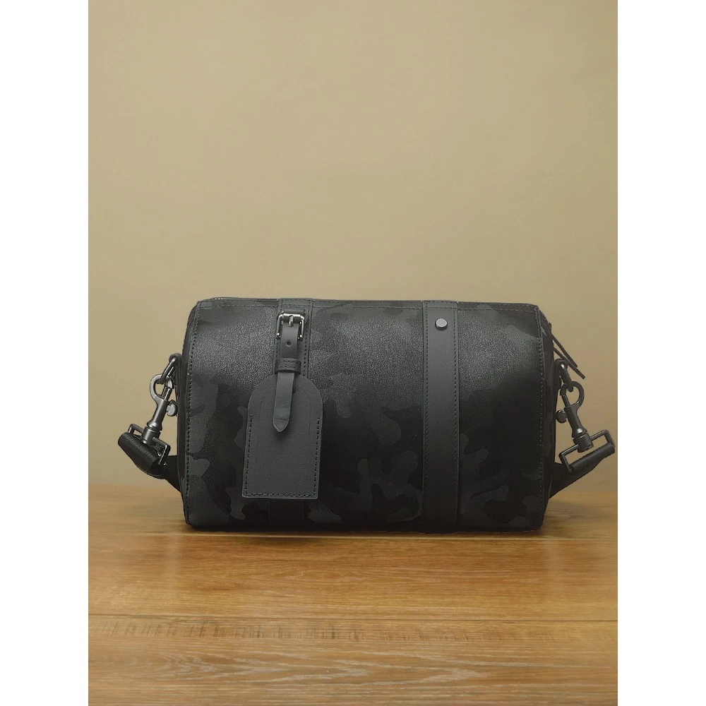 黑色迷彩牛皮豪华时尚旅行真皮斜挎包韩版男士真皮挎包休闲复古