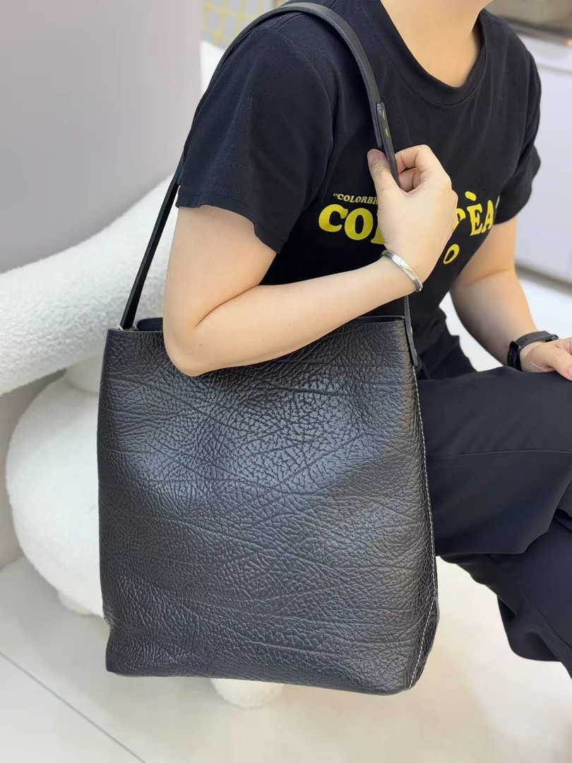 头层牛皮美式重工高级感时尚休闲复古单肩托特包 4052#