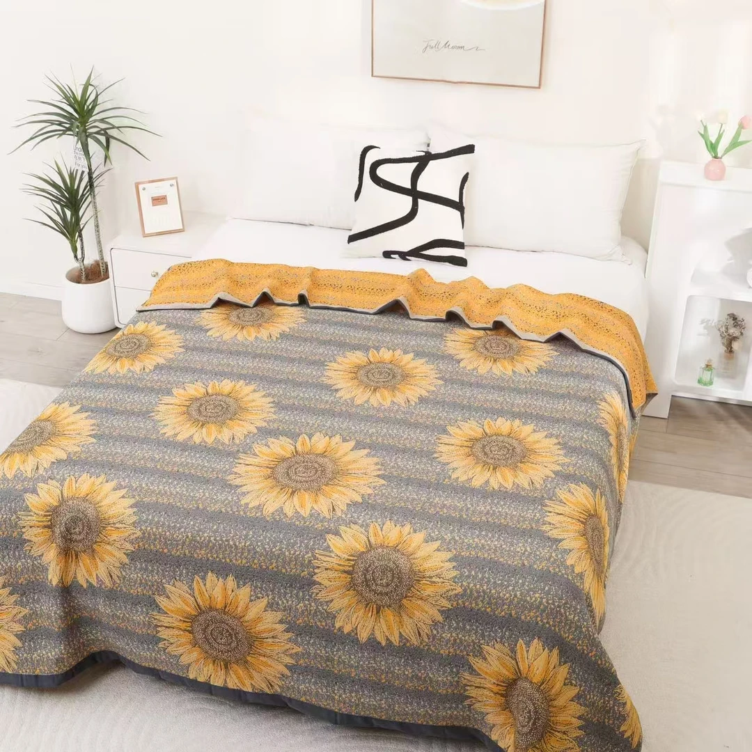 纯棉纱布盖毯--黄葵花150*200