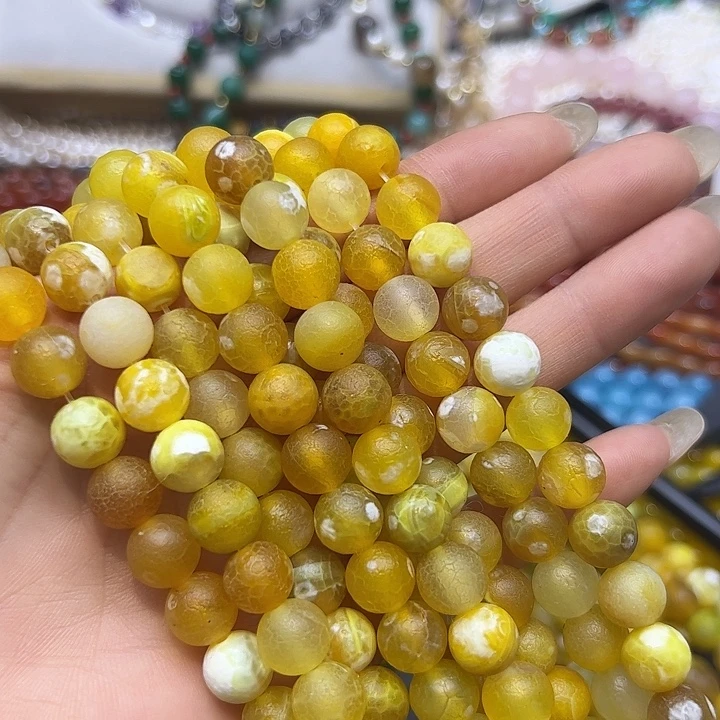 玛瑙/玉髓未镶嵌珠宝半成品T703  10m天然蜜蜡黄老玛瑙圆珠一条