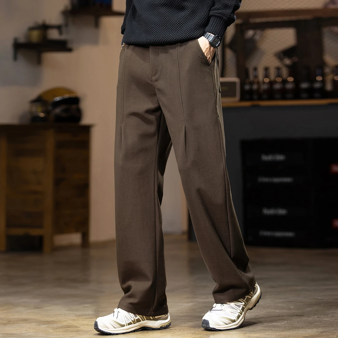 MR.MUDI/穆迪先生美式复古重磅休闲毛呢卫裤男士2025秋冬保暖抗皱