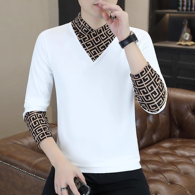 CQV秋冬新款半高领德绒长袖t恤男士双面绒保暖内衣韩版个性打底衫