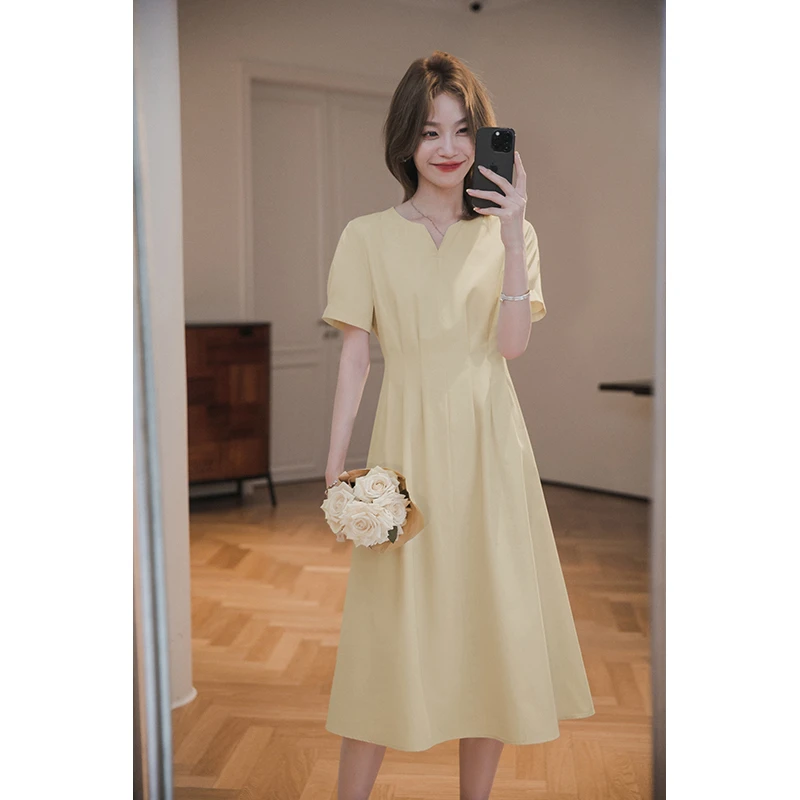 小谷粒【杏仁连衣裙】羽丝棉 清爽柔滑 腰部收褶+腰带 气质优雅
