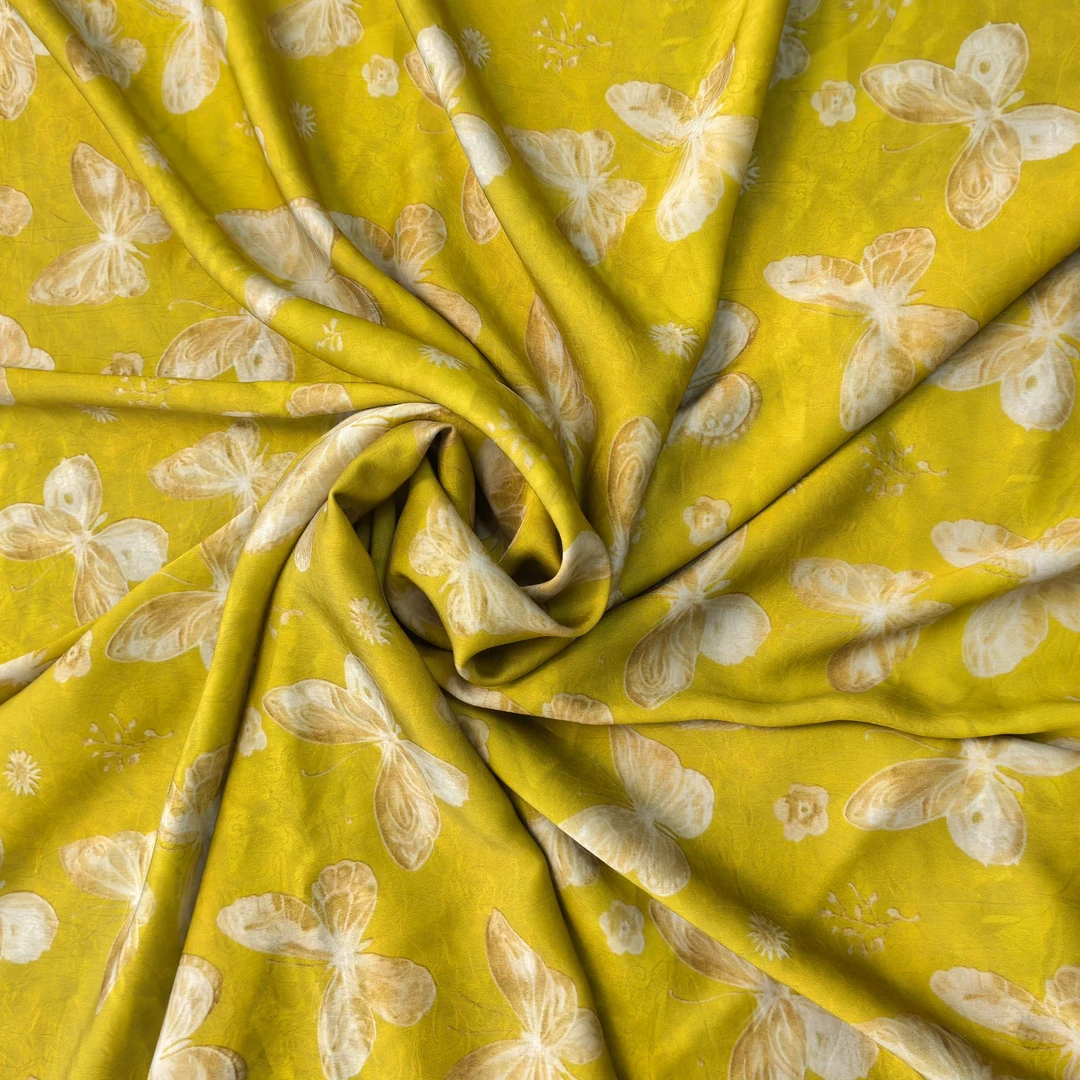 粉黄蝴蝶醋酸面料春夏新款