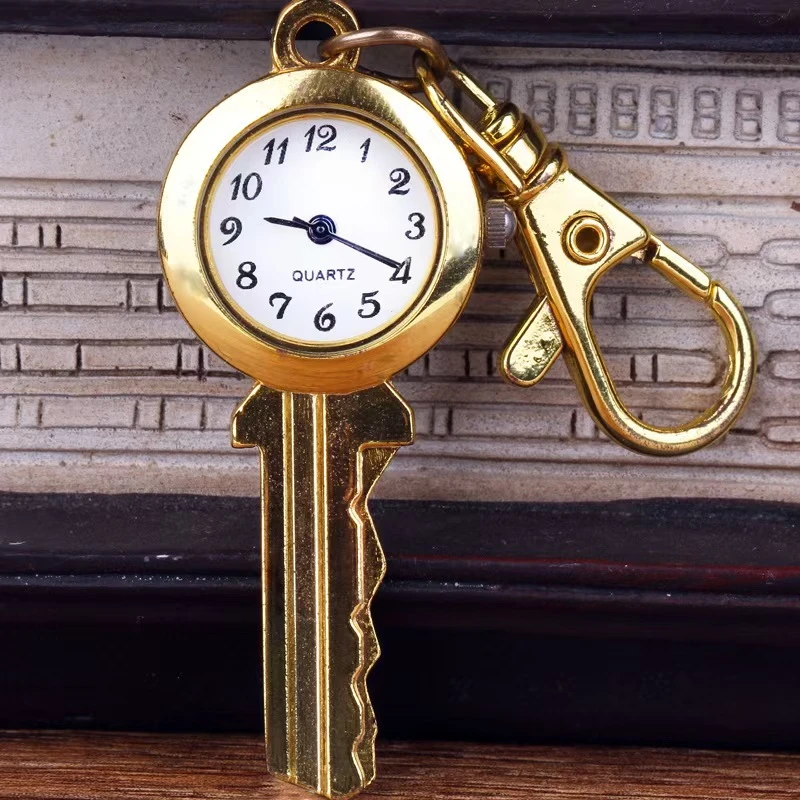 新款怀旧项链金色钥匙石英怀表 怀旧钥匙扣挂表