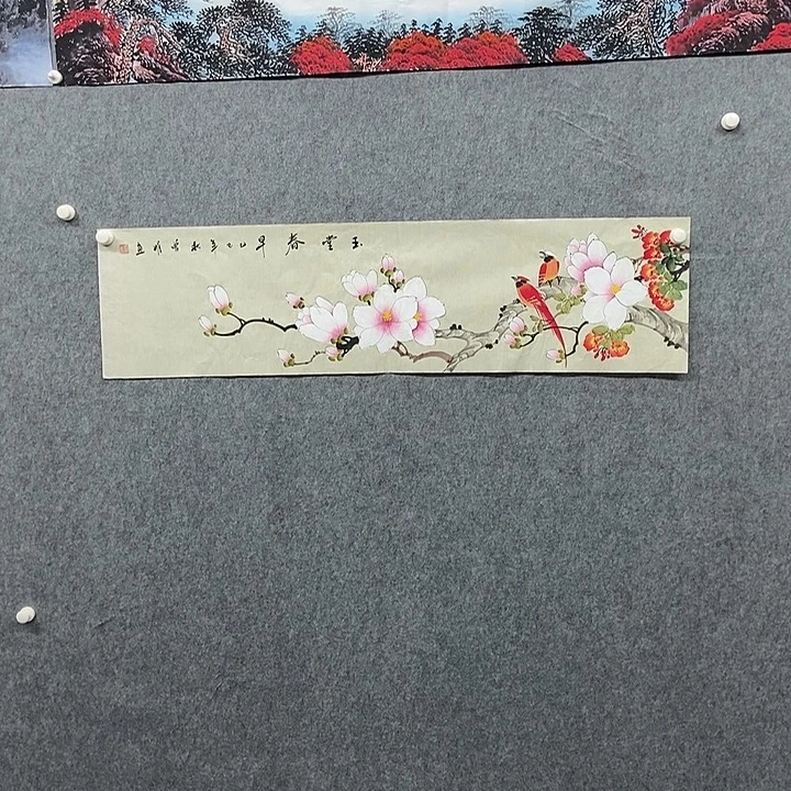 国画四尺对开花鸟一幅