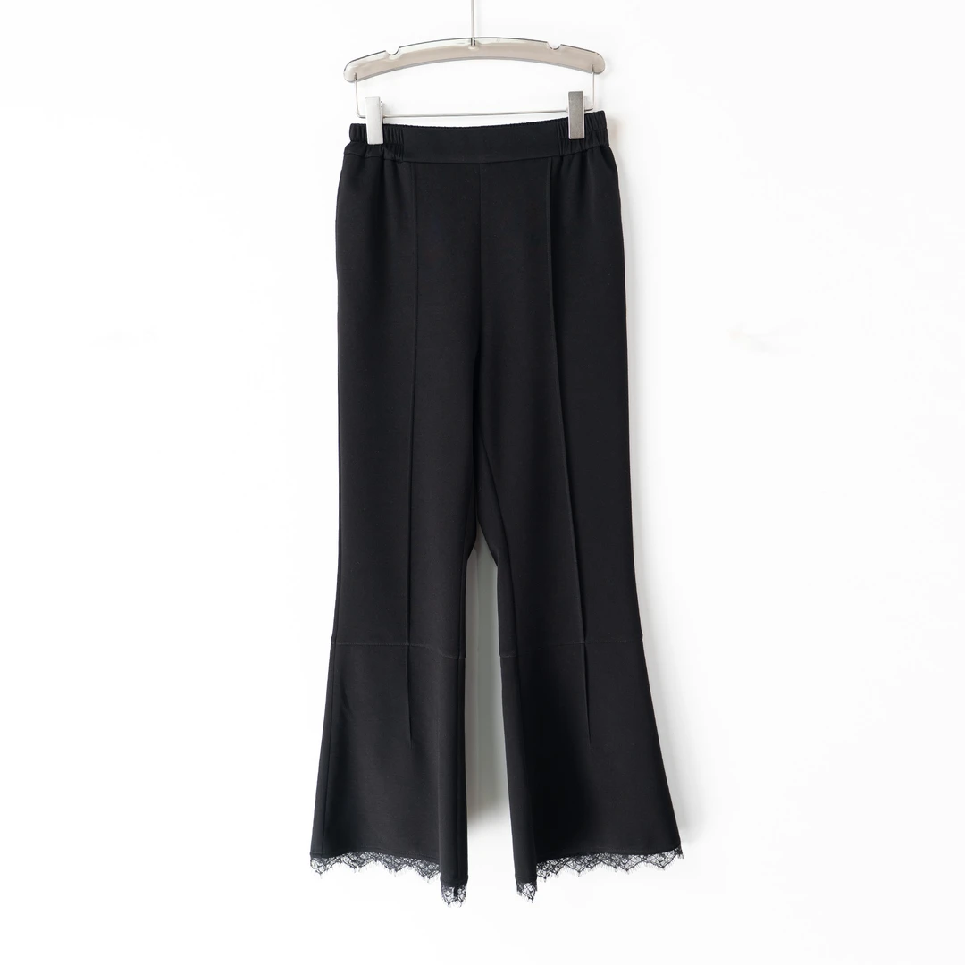 PK250424新款气质舒适时尚裤子松紧腰九分裤微喇蕾丝拼接