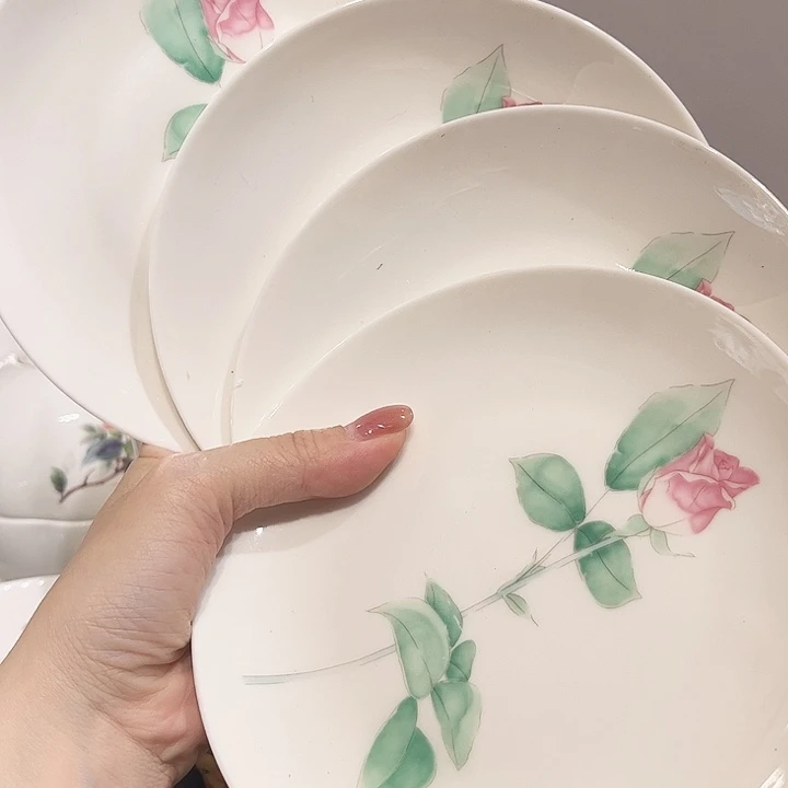 瓷片玫瑰6寸点心盘4个