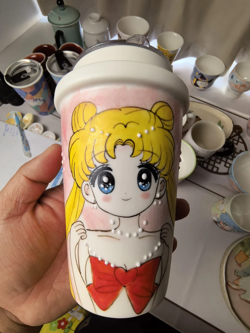 手工手绘美少女文创陶瓷可乐杯