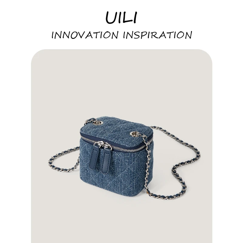 包包女2025新款韩版小众菱格绣线牛仔链条小包简约百搭斜挎小方包