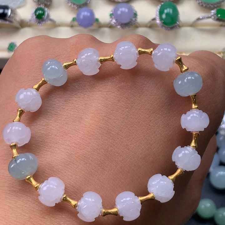 翡翠18K金镶嵌手链卡9莲花珠