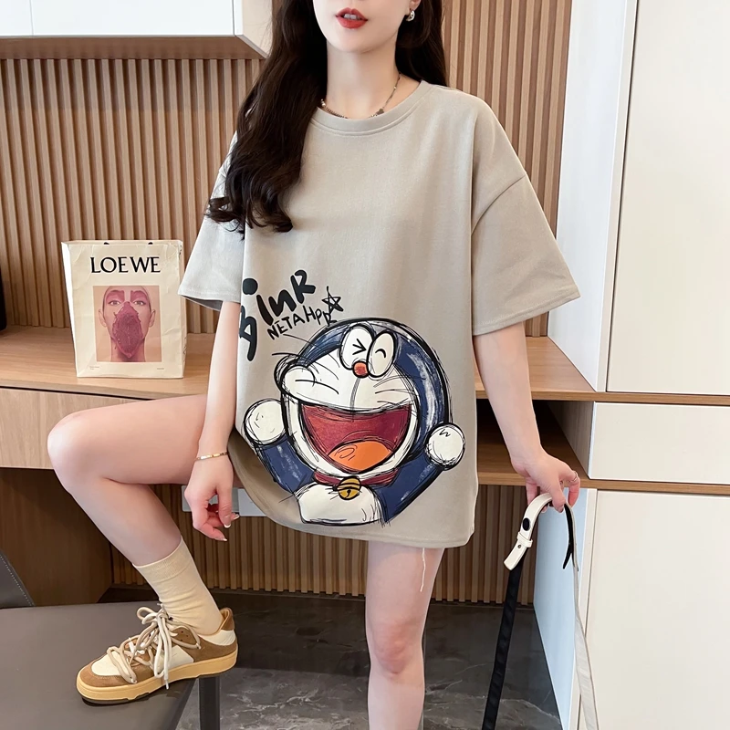 欧货大版短袖T恤女2025夏季韩版宽松中长款小众设计感纯棉上衣ins