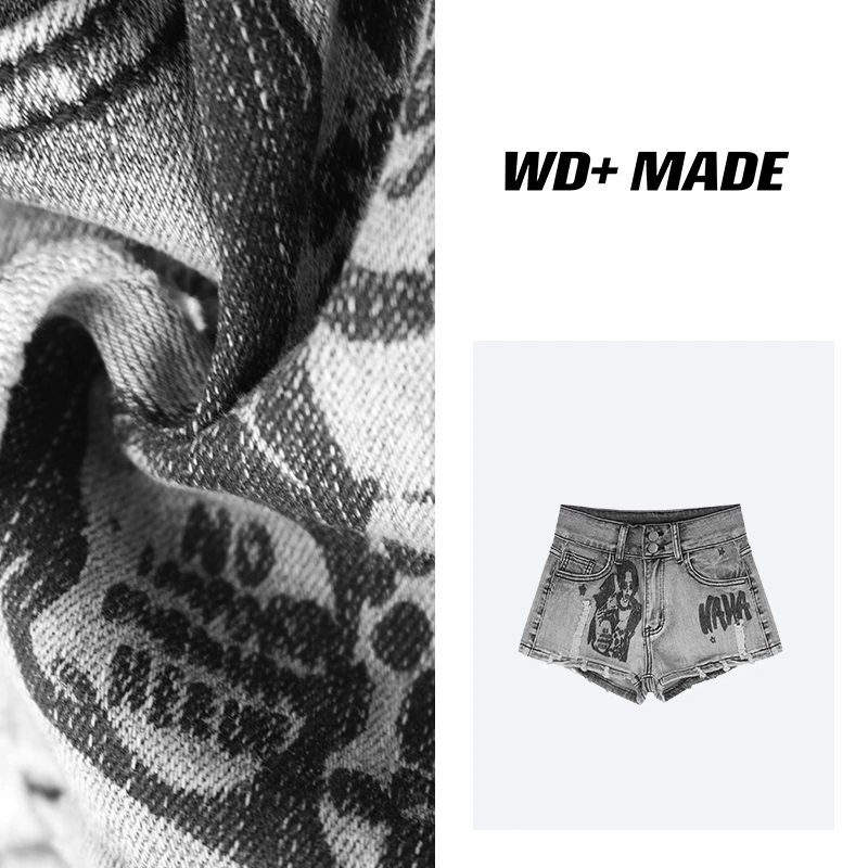 美式复古辣妹高腰显瘦动漫印花高街休闲短牛仔裤