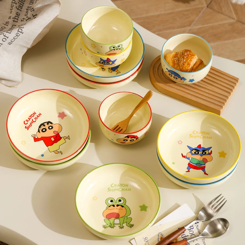 蜡笔小新正版联名4.5英寸陶瓷家用网红卡通米饭碗菜盘勺专属套装