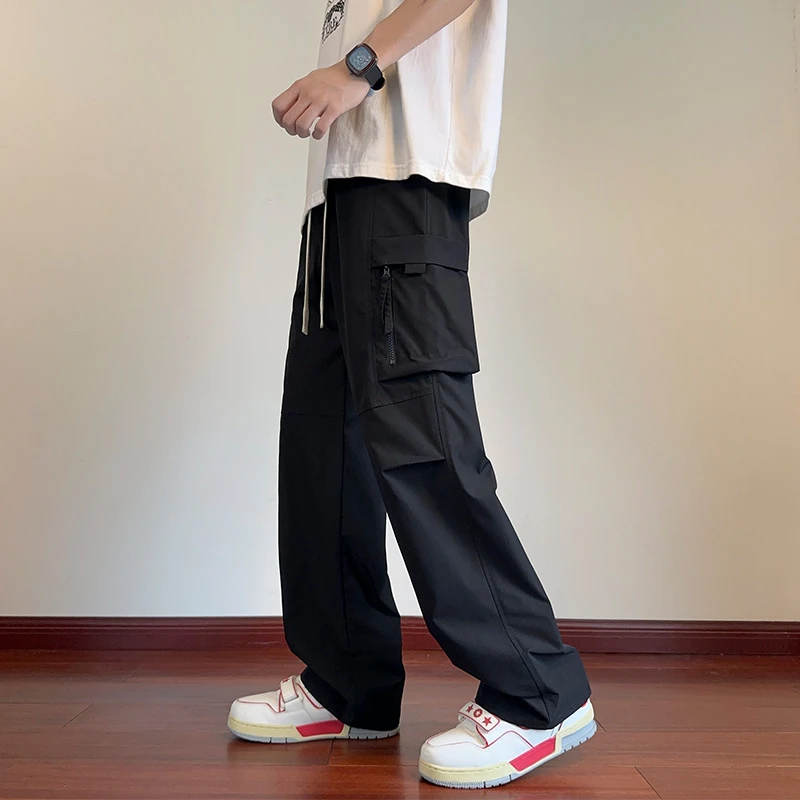 春秋款男士多口袋宽松休闲裤港风潮流青少年直筒长裤